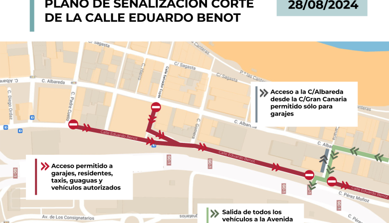 El Ayuntamiento de Las Palmas de Gran Canaria reordena el tráfico de la calle Eduardo Benot para avanzar en las obras del tramo 8 de la Metroguagua