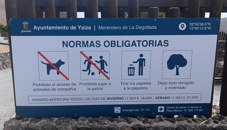 El Ayuntamiento de Yaiza recuerda las normas de uso del Merendero de La Degollada
