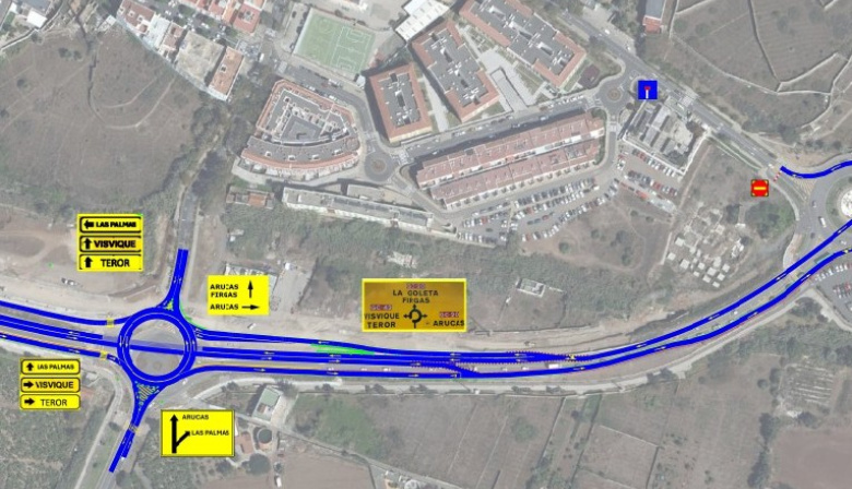 Arucas cierra este lunes el carril de salida desde el cementerio hacia la glorieta de la Cruz Roja por las obras de la circunvalación