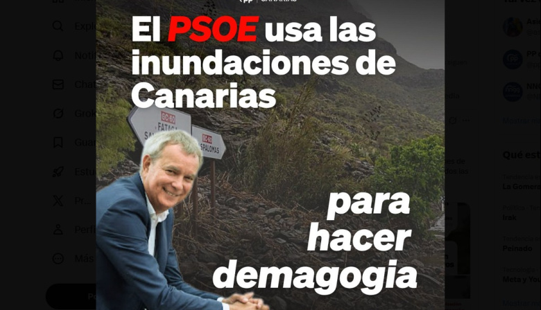 El PP de Canarias acusa al PSOE de degradar la política hasta límites intolerables al intentar sacar rédito de una emergencia meteorológica