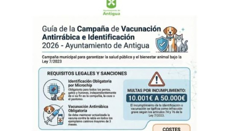 El Ayuntamiento de Antigua lanza la Campaña de Vacunación Antirrábica e Identificación 2026