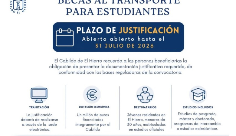 El Cabildo de El Hierro abre el plazo de justificación de las becas al transporte para estudiantes