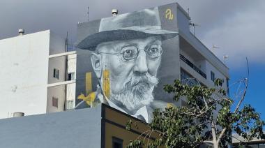 Así luce el mural por el centenario de la llegada de Unamuno a Fuerteventura