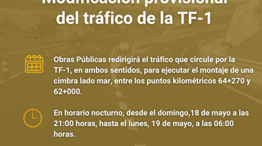 Obras Públicas redirige el tráfico de la TF-1 para continuar con las obras de ejecución del tercer carril