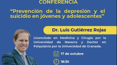 El psiquiatra Luis Gutiérrez Rojas dará una conferencia sobre la prevención de la depresión y el suicidio en jóvenes