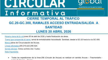 Arucas avisa del cierre al tráfico del enlace de Santidad con la GC-20 por las obras del Gobierno de Canarias