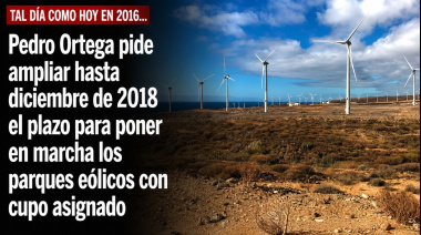 Sucedió tal día como hoy en 2016: Pedro Ortega pide ampliar hasta diciembre de 2018 el plazo para poner en marcha los parques eólicos con cupo asignado