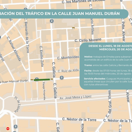 El Ayuntamiento de Las Palmas de Gran Canaria reordena el tráfico en la calle Juan Manuel Durán para subsanar una avería en la red de saneamiento