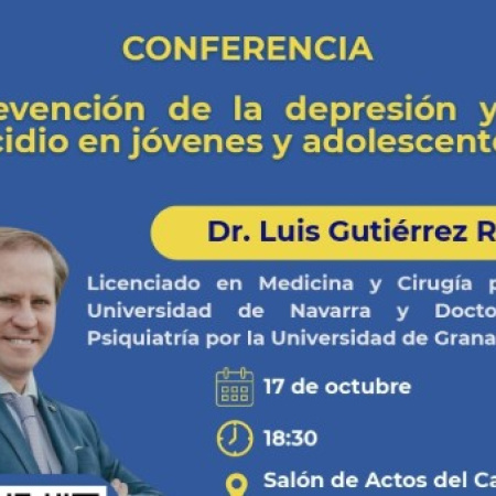 El psiquiatra Luis Gutiérrez Rojas dará una conferencia sobre la prevención de la depresión y el suicidio en jóvenes