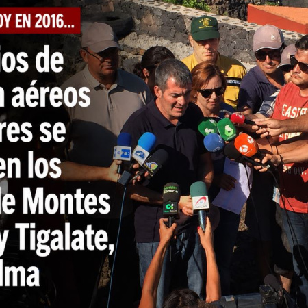 Sucedió tal día como hoy en 2016: Los medios de extinción aéreos y terrestres se centran en los frentes de Montes de Luna y Tigalate, en La Palma